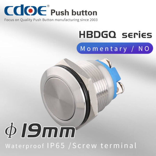 19mm Metal Buton Düz Paslanmaz Çelik IP65 CD98S