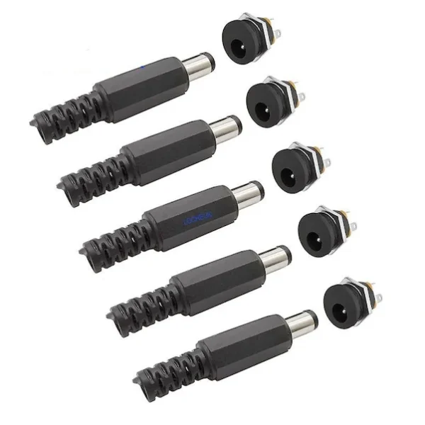 Dc Şase 2.1Mm Somunlu Ø12Mm Dişi Ve Erkek Jak Fiş 5Li Takım Set