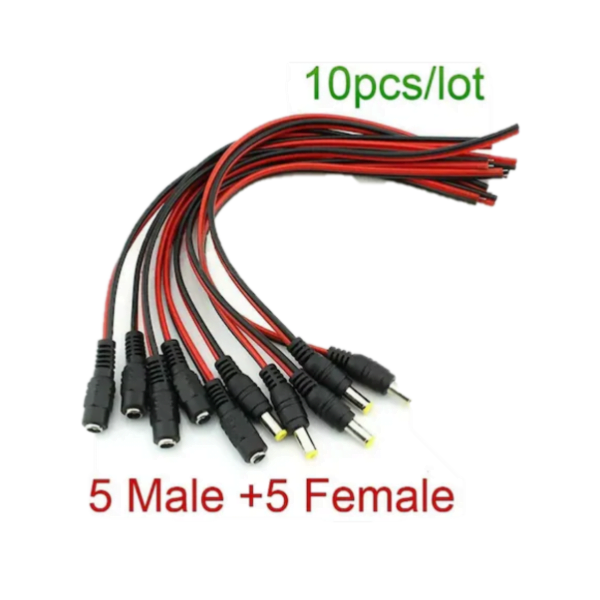 5 Takım 20Cm 2.1Mm Dişi Erkek Kablolu Kamera Power Jakı