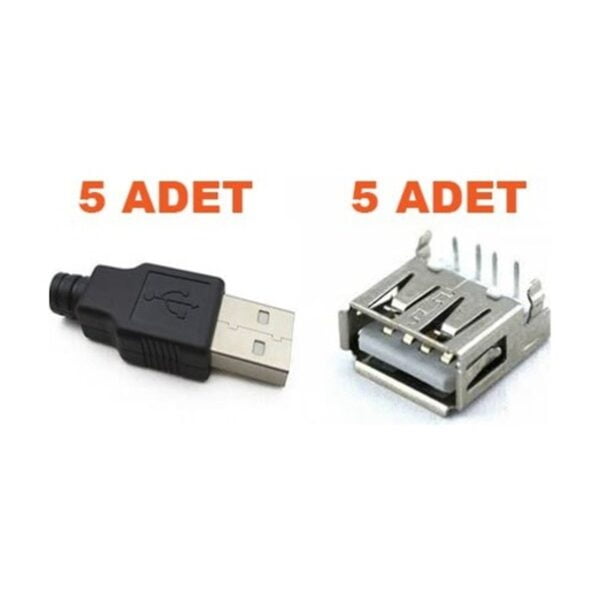5 Dişi 5 Erkek 4 Pin Usb Soket Seti Konnektör Şarj Kablosu