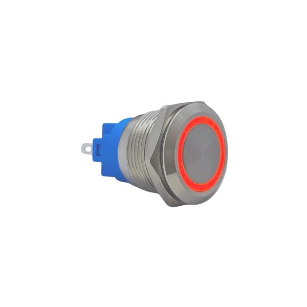 E56 19mm Metal Buton Yaylı 12-24V Kırmızı Led 1NO/1NC