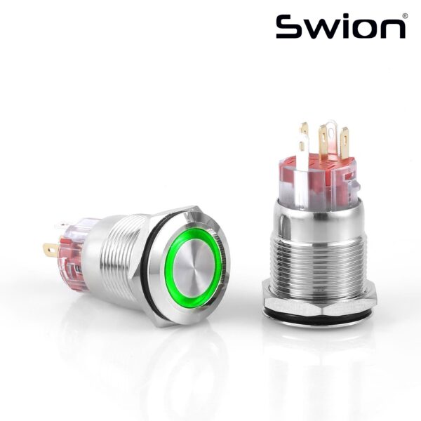 D58 | 19MM METAL YAYLI BUTON 12-24V YEŞİL LED