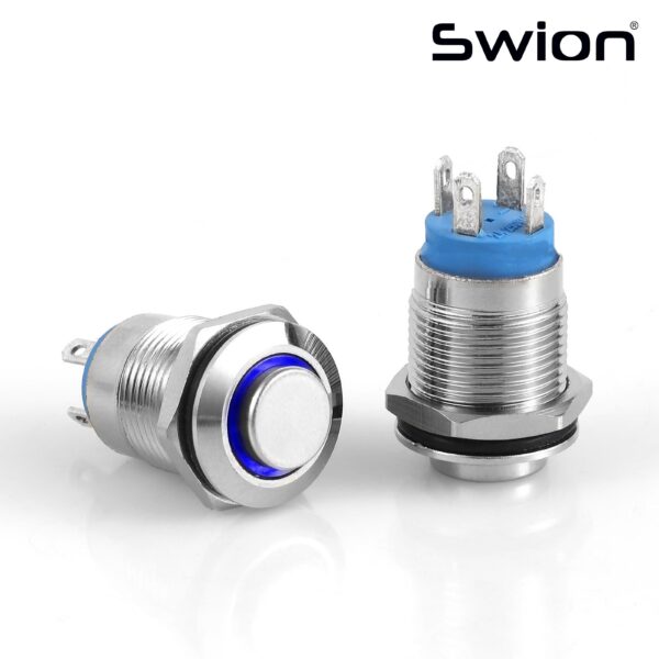 D12A-B | 12MM METAL KALICILI BUTON 12-24V MAVİ LED