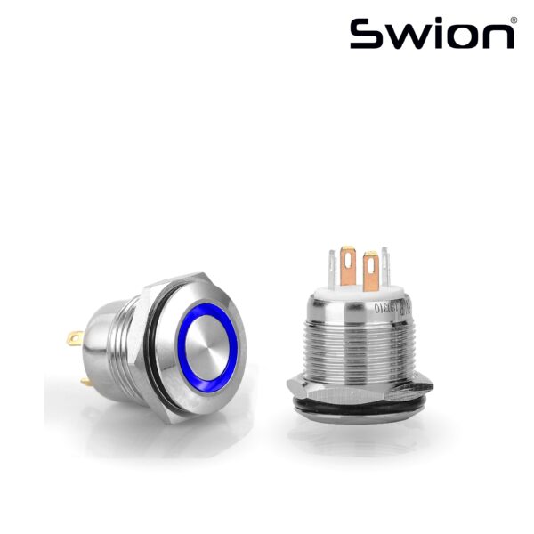 D36 | 16MM METAL YAYLI BUTON 12-24V MAVİ LED